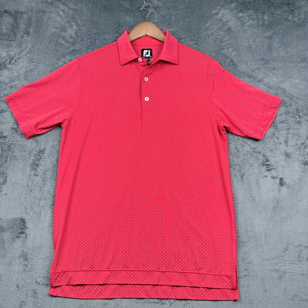 FootJoy Golf Polo Shirt Mens Small Red White Micro Dot Performance Excellent